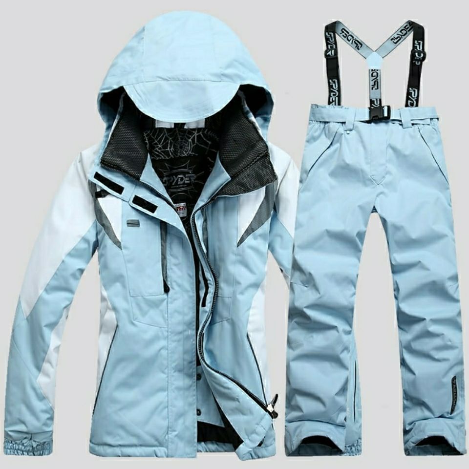 Women's Warm Waterproof Wear-resistant Set Thickened Padded Ski Suit For Snowboarding And Skiing With Bib Pants_voghion.com
