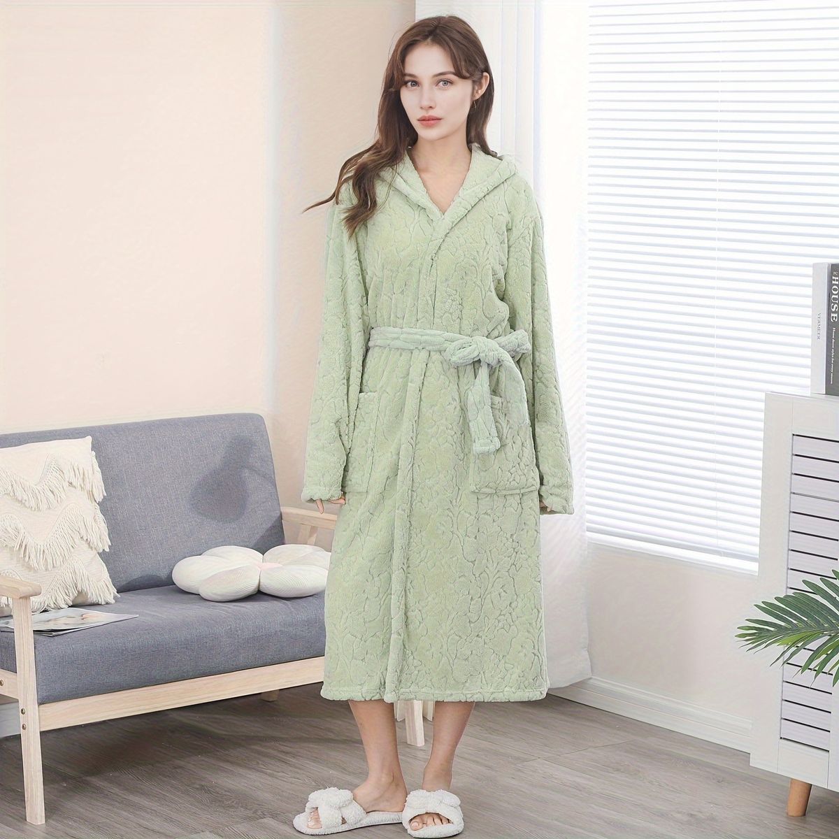 Soft Touch Micro Fleece Huva Morgonrock Plysch Lång Spa Robe Absorberande Morgonrock_voghion.com