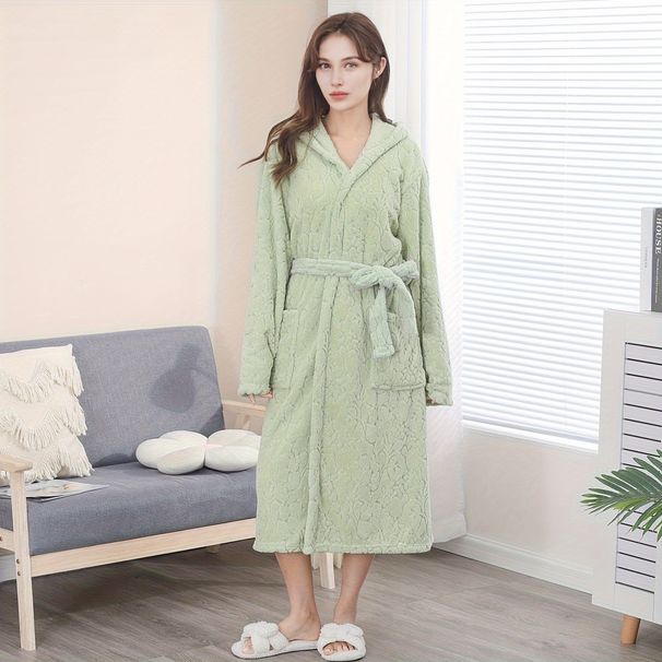 Soft Touch Micro Fleece Huva Morgonrock Plysch Lång Spa Robe Absorberande Morgonrock_voghion.com