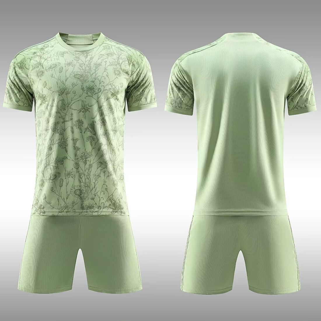 Camisa de futebol infantil e adulto de manga curta 2324 Three Away Light Plate verde_voghion.com