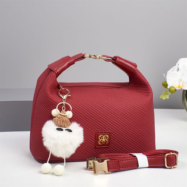 Handbag Cute Pendant Shoulder Bag Solid Color Texture Women's Bag Messenger Bag_voghion.com