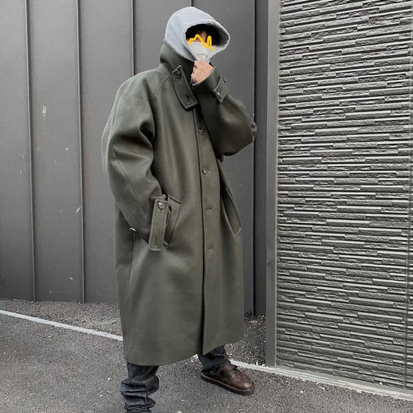 Cappotti da uomo Mauroicardi Autunno Inverno Lungo Oversize Antivento ArmyGreen Nero Caldo Trench di lana Uomo Single_voghion.com