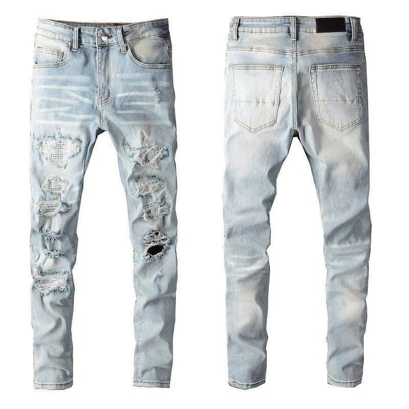 High Street Chiu Ολοκαίνουργιο Re-wash Knife Κόψτε τρύπες στο αυτοκόλλητο Beggar Elastic Slim-fit Jeans Man_voghion.com