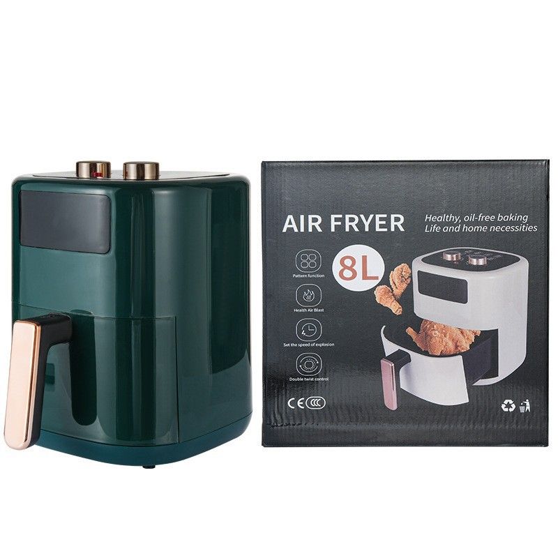5.8L Large Capacity Air Fryer With Rapid Air Circulation, 1350W EU/UK Plug, Non-Stick Basket, Adjustable Temperature Control - Green_voghion.com