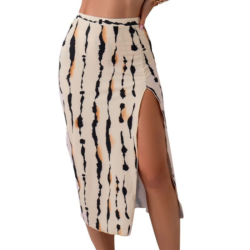 Maillot de bain trois pièces imprimé pour femme, jupe longue fendue, style nouveau_voghion.com
