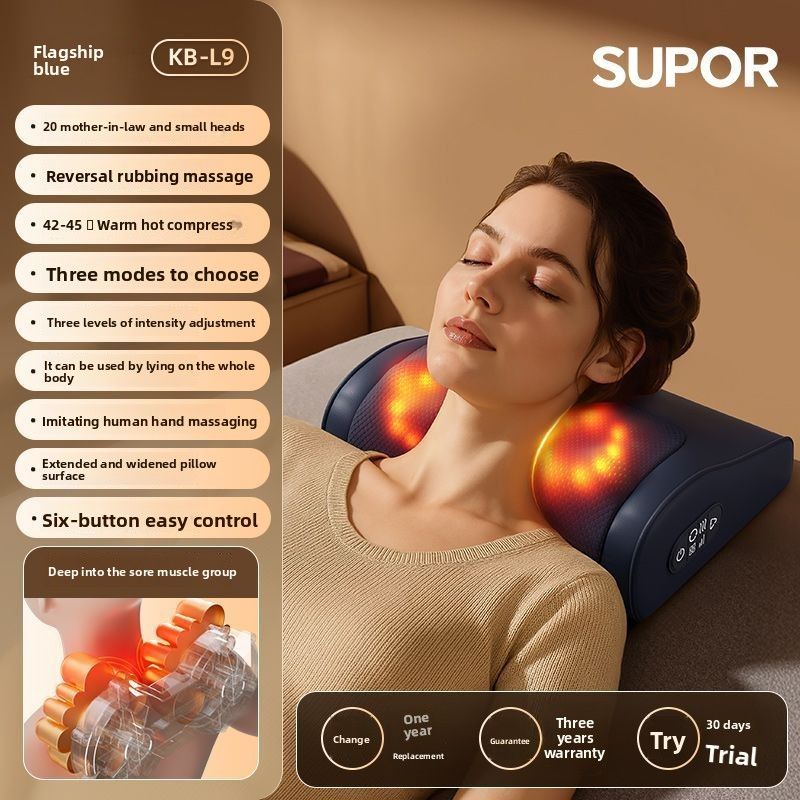 Supor Neck Massager Home Multifunctional Full Body Waist Back Hot Compress Kneading Cervical Spine Massage Pillow_voghion.com