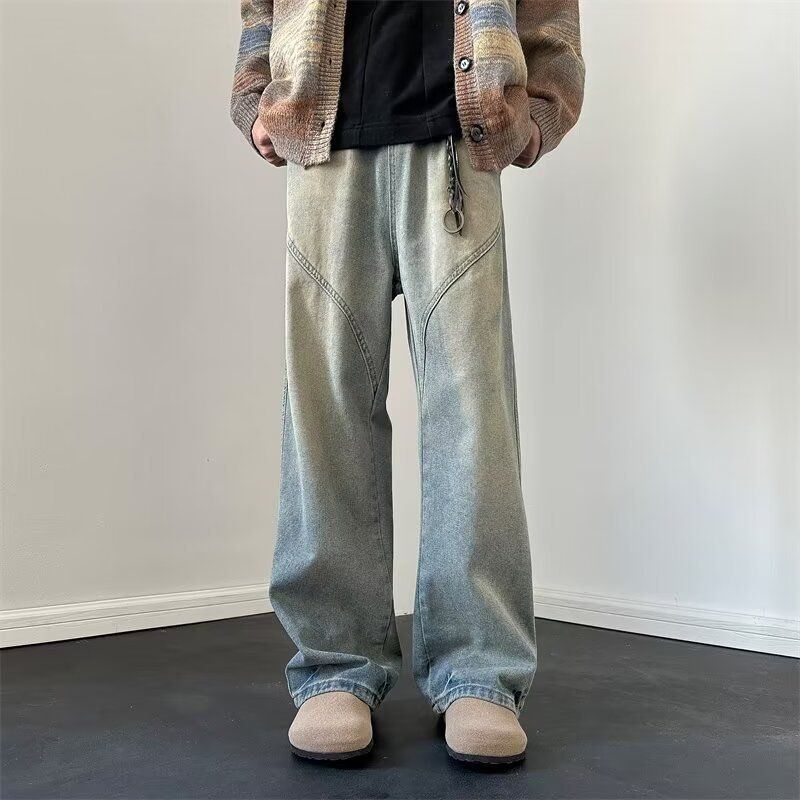 Amerikāņu stila vīriešu džinsi 2023. gada rudens/ziemas drapējums, taisnas, platas vintage zīmola brīvas garās bikses_voghion.com