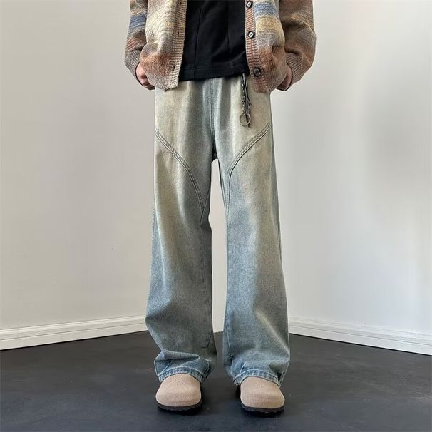 Amerikāņu stila vīriešu džinsi 2023. gada rudens/ziemas drapējums, taisnas, platas vintage zīmola brīvas garās bikses_voghion.com