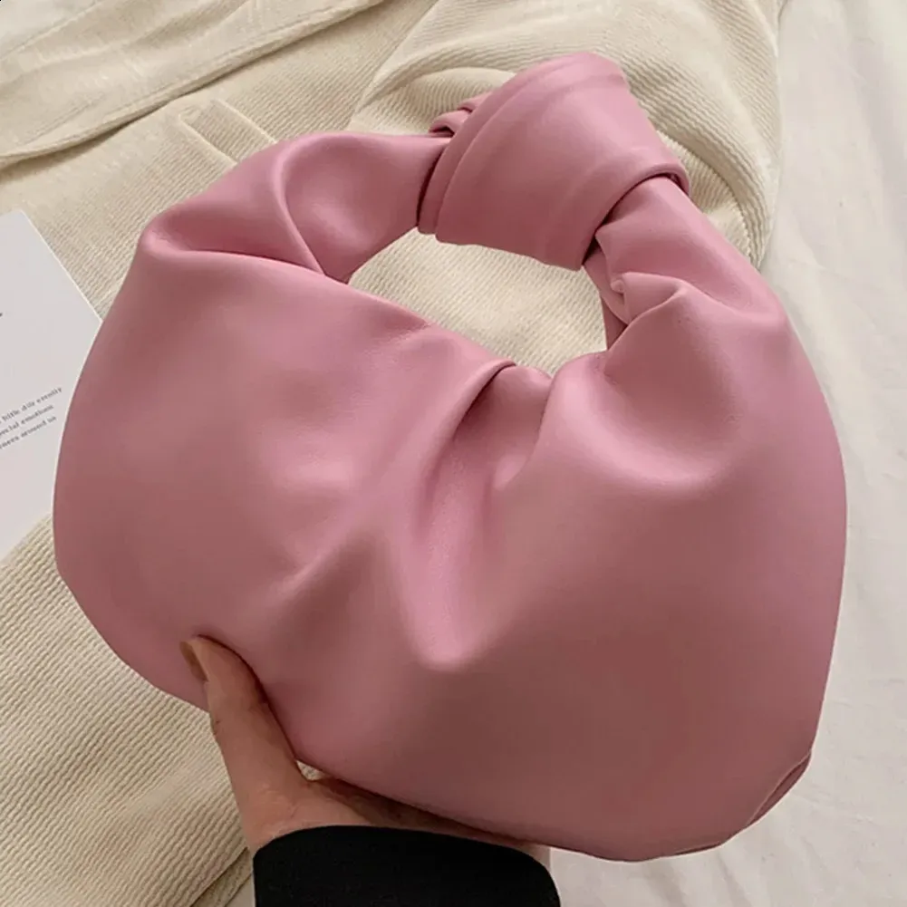 Borsa da polso a forma di nuvola semplice con manico superiore in pelle PU tinta unita da donna, per feste e vacanze 240820_voghion.com