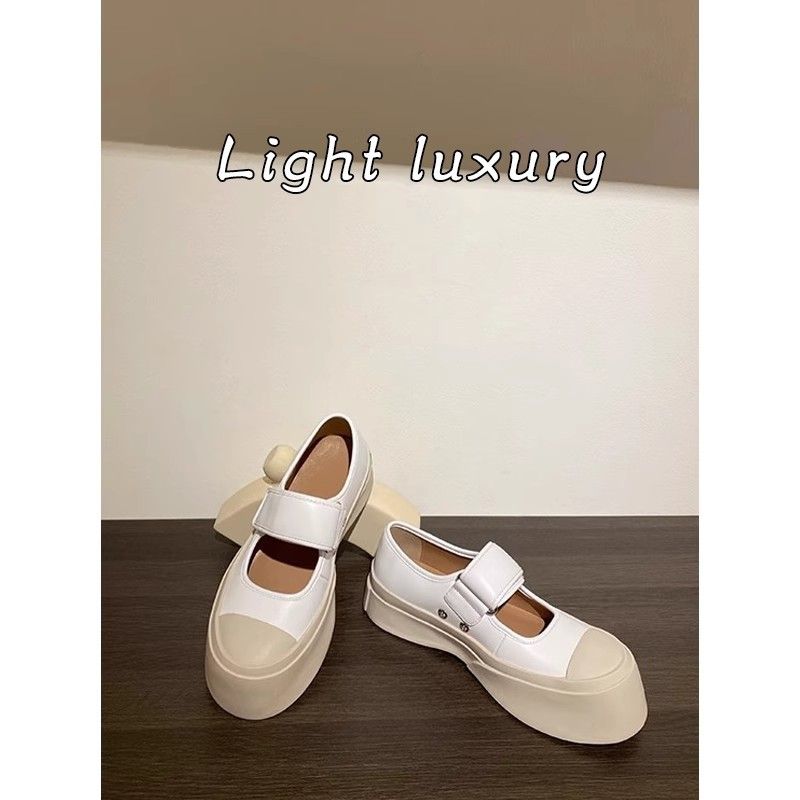 Zhao Lusi Magic Tape Thick Sole Mary Jane Chunky Spring And Autumn MONA Style Canvas Shallow Mouth Single Shoes_voghion.com
