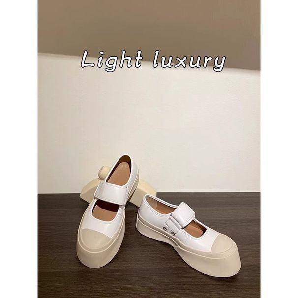 Zhao Lusi Magic Tape Thick Sole Mary Jane Chunky Spring And Autumn MONA Style Canvas Shallow Mouth Single Shoes_voghion.com