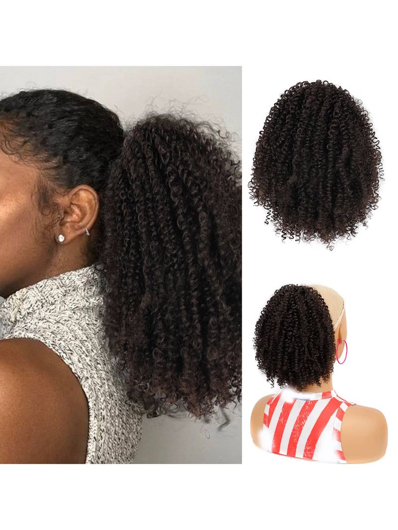 Extension Afro bouffante avec cordon de serrage crépu pour femmes, queue de cheval bouclée synthétique de 10 pouces_voghion.com