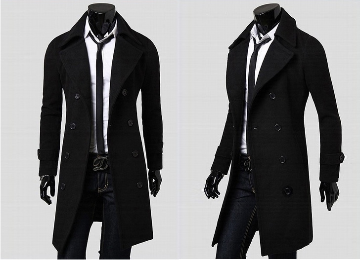 【 M-4XL 】 Langer zweireihiger Windjacke-Mantel aus Wolle für Herren im Herbst und Winter_voghion.com