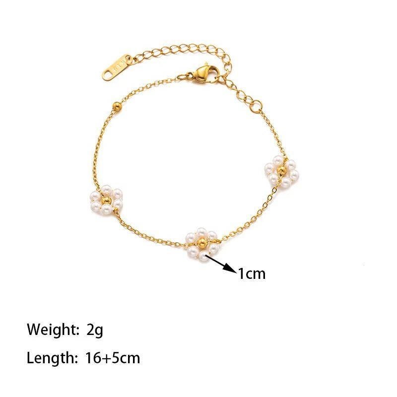 Trendy Flower Oval Pearl Bracelet Round Bead Cross Chain Jewelry_voghion.com