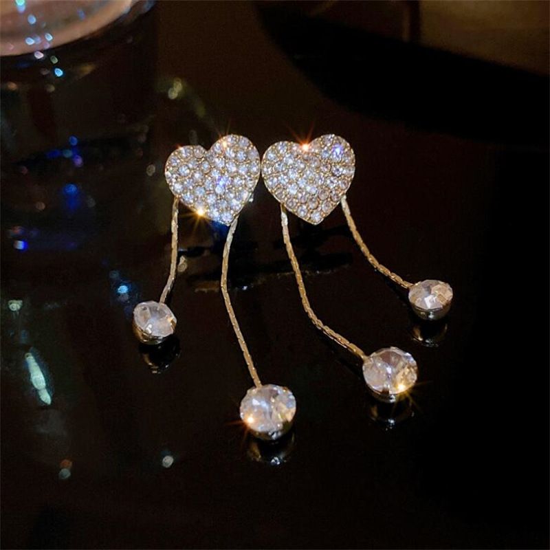 2024 new niche design with diamond inlaid heart tassel long earrings earrings, simple and short style, same style_voghion.com