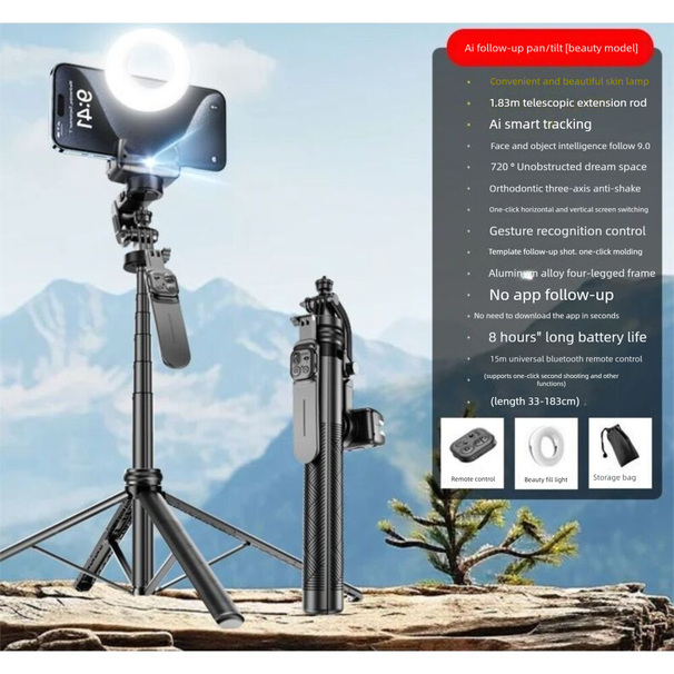 AI Face Tracking 3-Axis Anti-Shake Gimbal Selfie Stick Phone Holder 360 Rotation Live Streaming Shooting_voghion.com