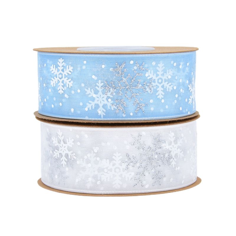 Christmas Snowflake Wired Ribbon, Edge Ribbon for Tree Gift Wrapping Bow, DIY Craft, 2.5cm_voghion.com