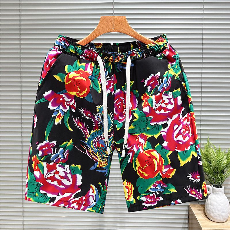 Vêtements pour hommes Shorts hommes 2024 nouvel été nord-est grande fleur tissu mince lâche décontracté net célébrité cinq points shorts pantalons_voghion.com