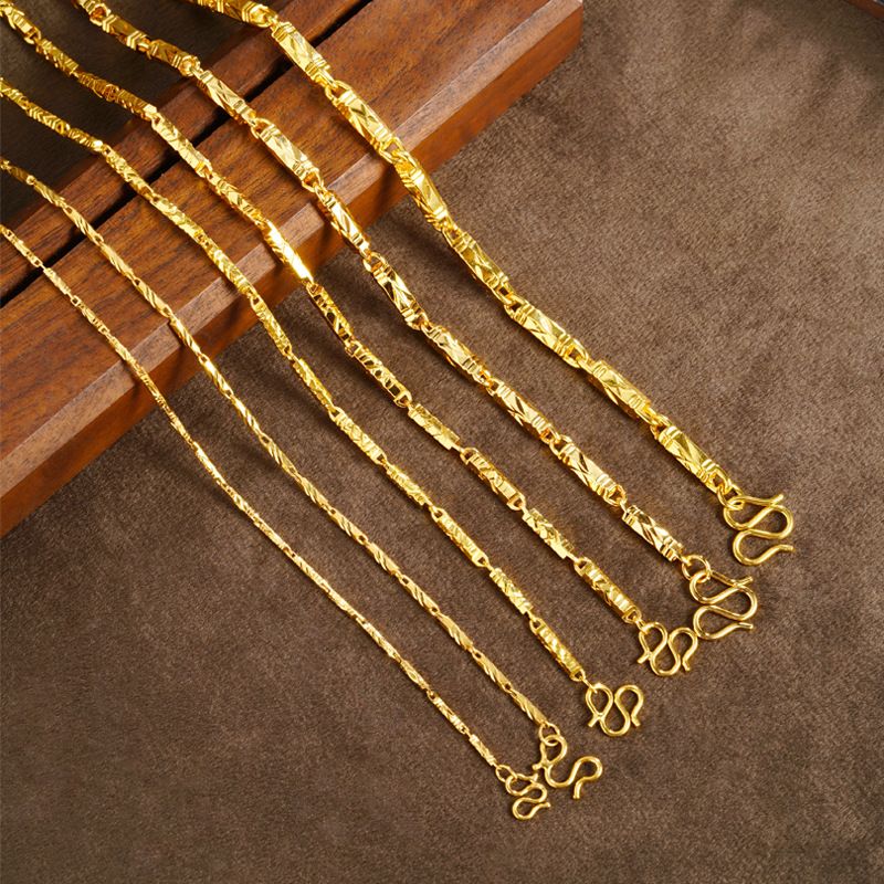 Collane con colonna esagonale simulata per uomo e donna, colore duraturo, lega di ottone color oro sabbia vietnamita, gioielli del sud-est asiatico_voghion.com