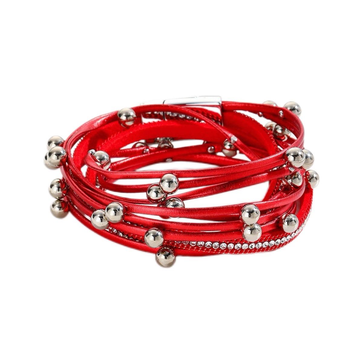 New Multi-layer PU Leather Bracelet For Women Fashion Diamond-studded Leopard Print Magnetic Clasp Bangle Jewelry_voghion.com