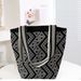 New Large Capacity Bucket Bag Women's Black Geometric Contrast Shoulder Bag Retro Simple Matching Knitted Handbag_voghion.com