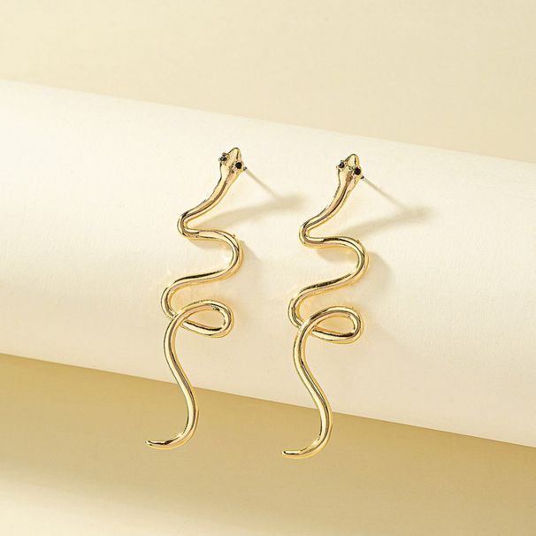 Orecchini a forma di serpente in metallo creativo, semplici e di alta qualità, con design curvo, tempestati di diamanti, gioielli per le orecchie rossi._voghion.com