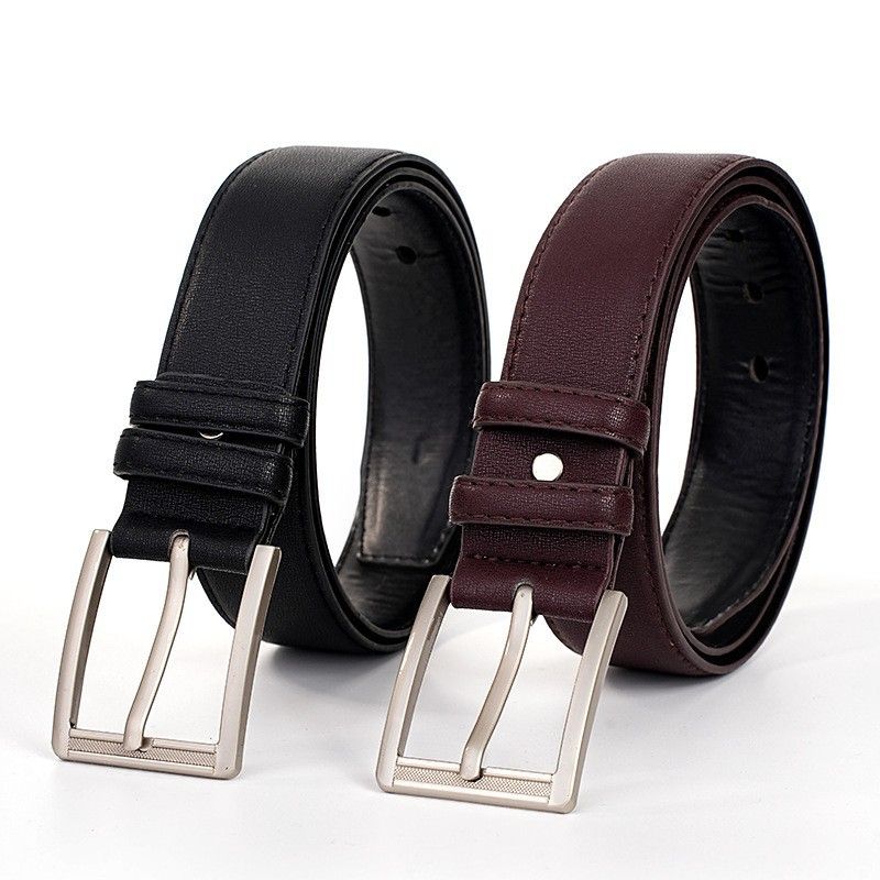 New Square Head Pin Buckle For Men Fashion Business Men's Black Brown Single Loop PU Belt_voghion.com