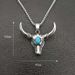 Collana con ciondolo a forma di testa di toro in acciaio al titanio e turchese lucido, stile punk_voghion.com