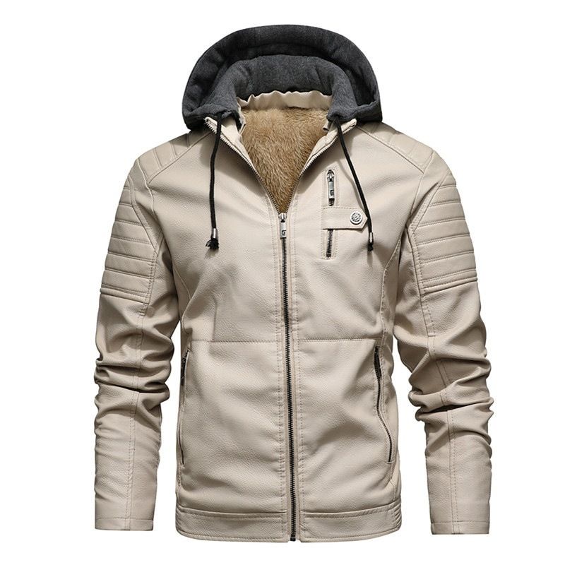 Herrenbekleidung große Größe mit Kapuze plus Samtleder winddicht warm Motorrad Herren PU Jacke Herrenmantel_voghion.com