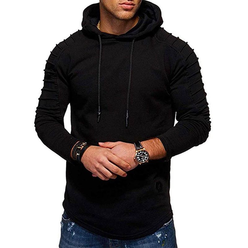 Herbst Und Winter Herren Hoodie Große Größe Einfarbig Plissee Ärmel Hoodie Mantel Herren Sport Hoodie_voghion.com