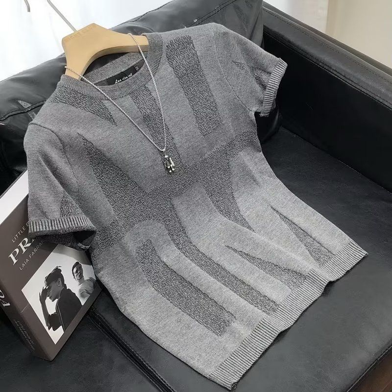 Pánské oblečení nové letní módní značky svetr s krátkým rukávem pro muže verze slim fit hezký univerzální tričko s polovičními rukávy_voghion.com
