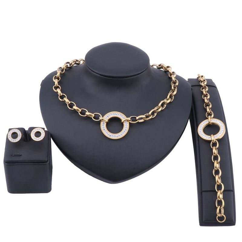 Trendy Vrouwen Rvs Goud Kleur CZ Crystal Kettingen & Hangers Oorbel Armband Huwelijksgeschenken Sieraden Set_voghion.com