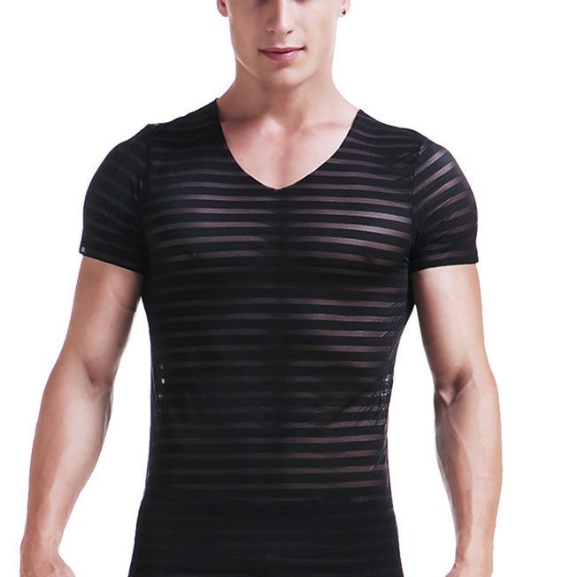 Herrenbekleidung, langärmliges, durchsichtiges T-Shirt mit überschnittenen Schultern, maskuline Nachtclubkleidung, Fitness, atmungsaktives Netzunterhemd, Performance-Kleidung für Herren_voghion.com