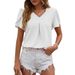 Blusa elegante informal de gasa con cuello en V y mangas abullonadas para mujer, novedad de verano de 2024_voghion.com