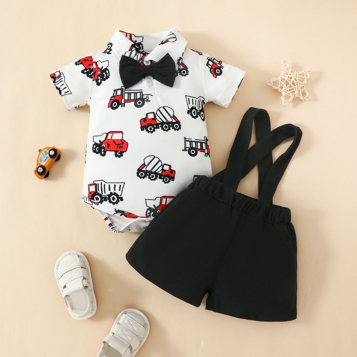 Mutter & Kinder Niedlichen Baby Jungen Sommer Kurzarm Tops Overalls Anzug Junge Gentleman Fliege Trucker Top Shorts_voghion.com