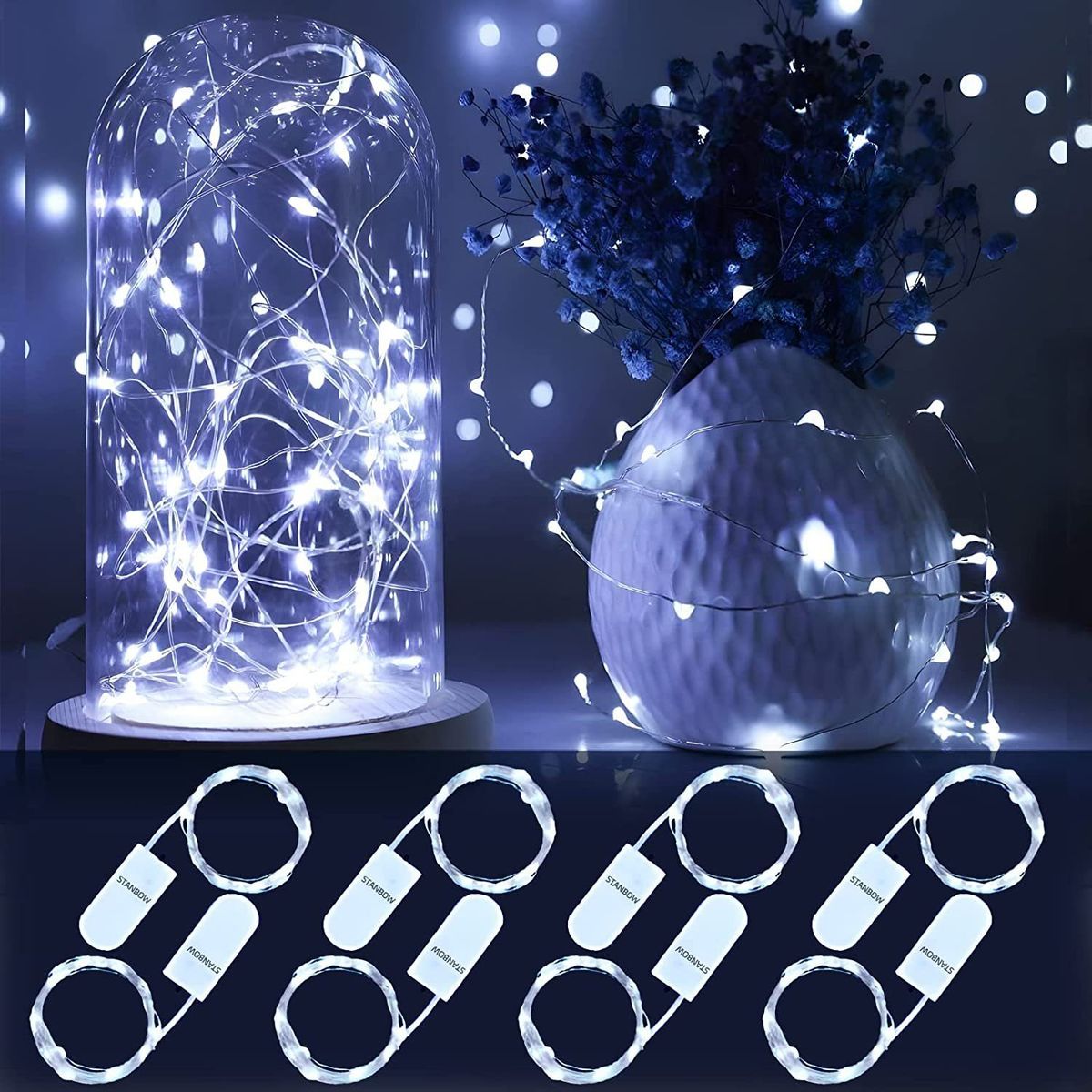 Glitzerlife LED-Lichterkette 8er-Pack Kaltweiß 2M Kupferdraht Mit Batterie Lichtkette_voghion.com