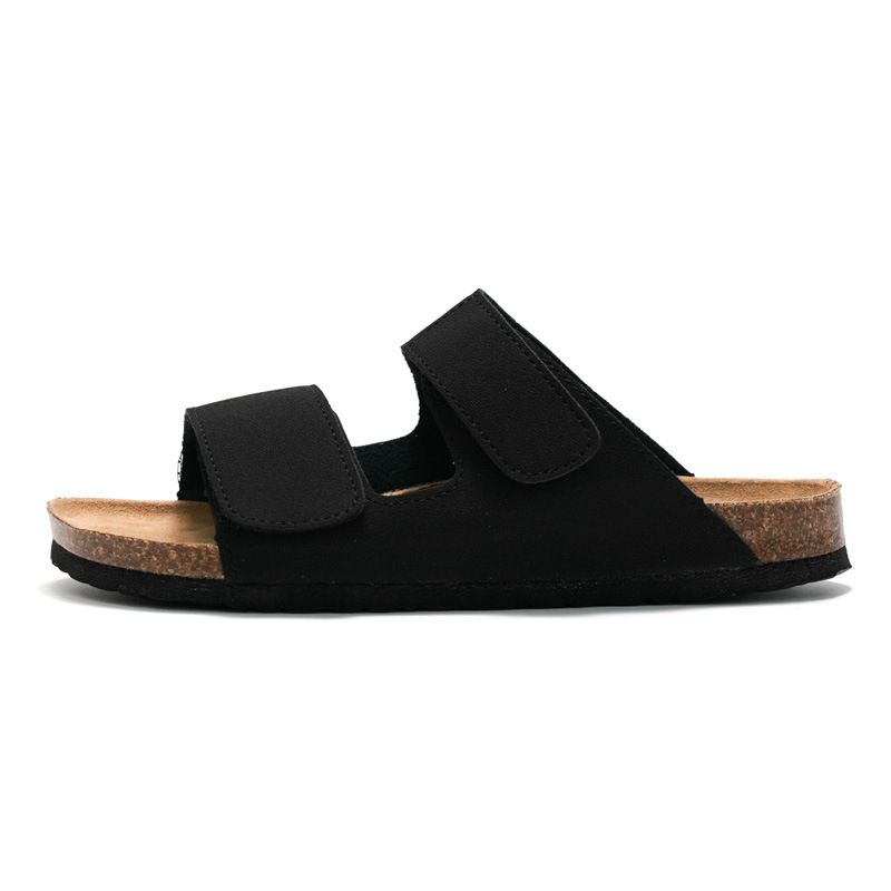 Men's cork slippers, fashionable student slippers, double strap men's beach slippers, matte leather_voghion.com