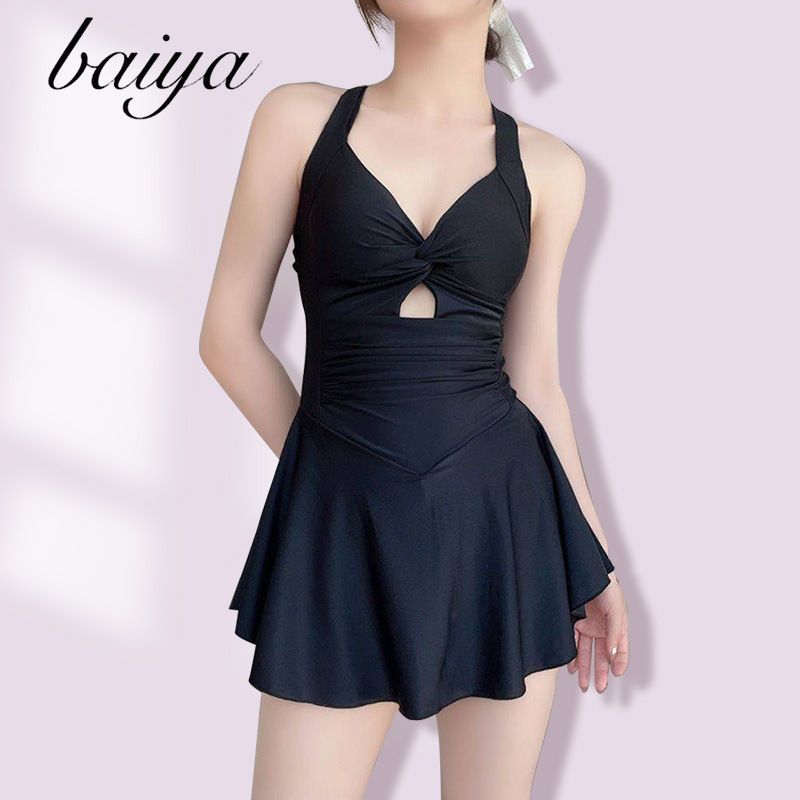 Hot Spring Swimsuit For Women, Fashionable Solid Color Slimming Cover-Up One-Piece Skirt Style, Conservative_voghion.com