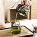 Teiera in vetro con separazione tè-acqua, teiera per la preparazione del tè Kung Fu con manico in legno, set da tè floreale, Guanshan Gongdao_voghion.com