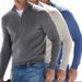 Men's Long Sleeve v-Neck Fleece Zipper Men's Casual Top Polo Shirt_voghion.com