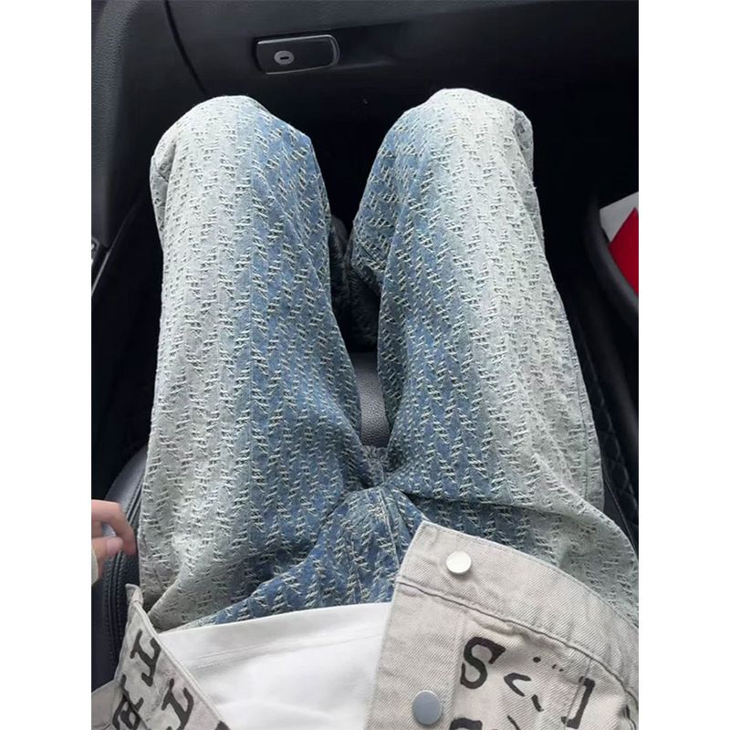 Men's Clothing Blue Gradient Jacquard Jeans Men's Summer American Fashion Brand High End Pants Design Narrow Version Flared Trousers_voghion.com
