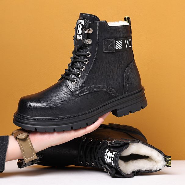 Herren Leder Trend Baumwollschuhe Winter plus Fleece warme Wollarbeitsstiefel High Top Herren Schneestiefel_voghion.com