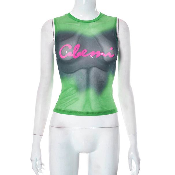 Q23TP185 Maglietta senza maniche con stampa tie-dye, a maniche corte, da donna, estate 2025, nuova moda_voghion.com