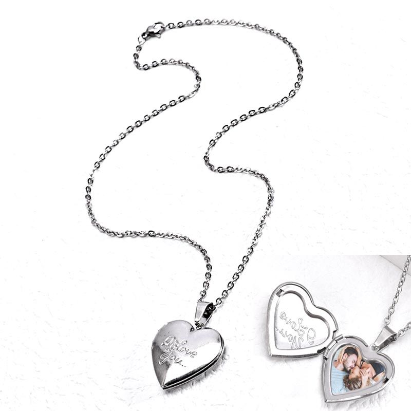 Herzförmige Klappanhänger-Gedenkkette, Familien-Erinnerungsfotorahmen, Valentinstags-Gedenkschmuck,_voghion.com