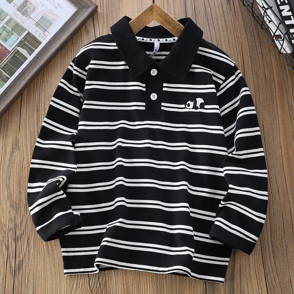 Polo a maniche lunghe per bambini - Classica maglia a righe in misto cotone con colletto - Casual ed elegante per bambini più grandi (8+ anni, 110-170 cm)_voghion.com
