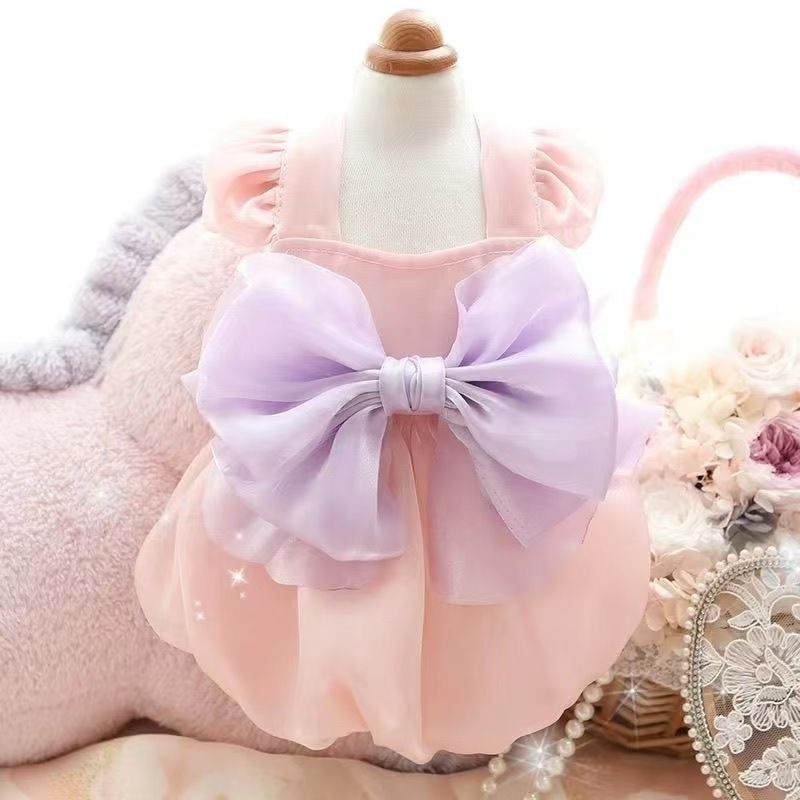 Dog Summer Thin Cat Princess Flowing Bow Puffy Pet Clothes Dress_voghion.com