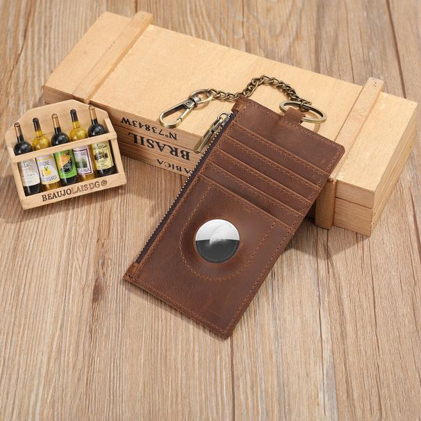 New Crazy Horse Leather Men's Card Holder With Multiple Card Layers, Vertical Card Holder, Airtag Positioning Wallet_voghion.com