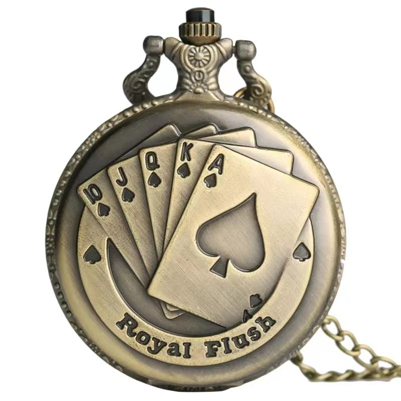 Vintage bronze poker cartoon quartz pocket watch the best gift for children men and women_voghion.com