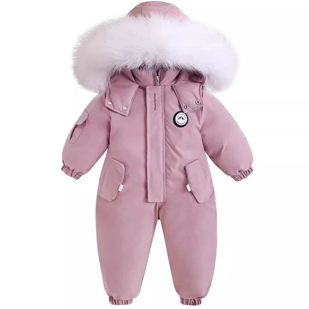 Tuta invernale calda per neonati - Tutina intera in morbido cotone con cappuccio per giocare all'aperto e sciare (80-120 cm, unisex, blu/bianco/rosa)_voghion.com