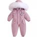 Tuta invernale calda per neonati - Tutina intera in morbido cotone con cappuccio per giocare all'aperto e sciare (80-120 cm, unisex, blu/bianco/rosa)_voghion.com
